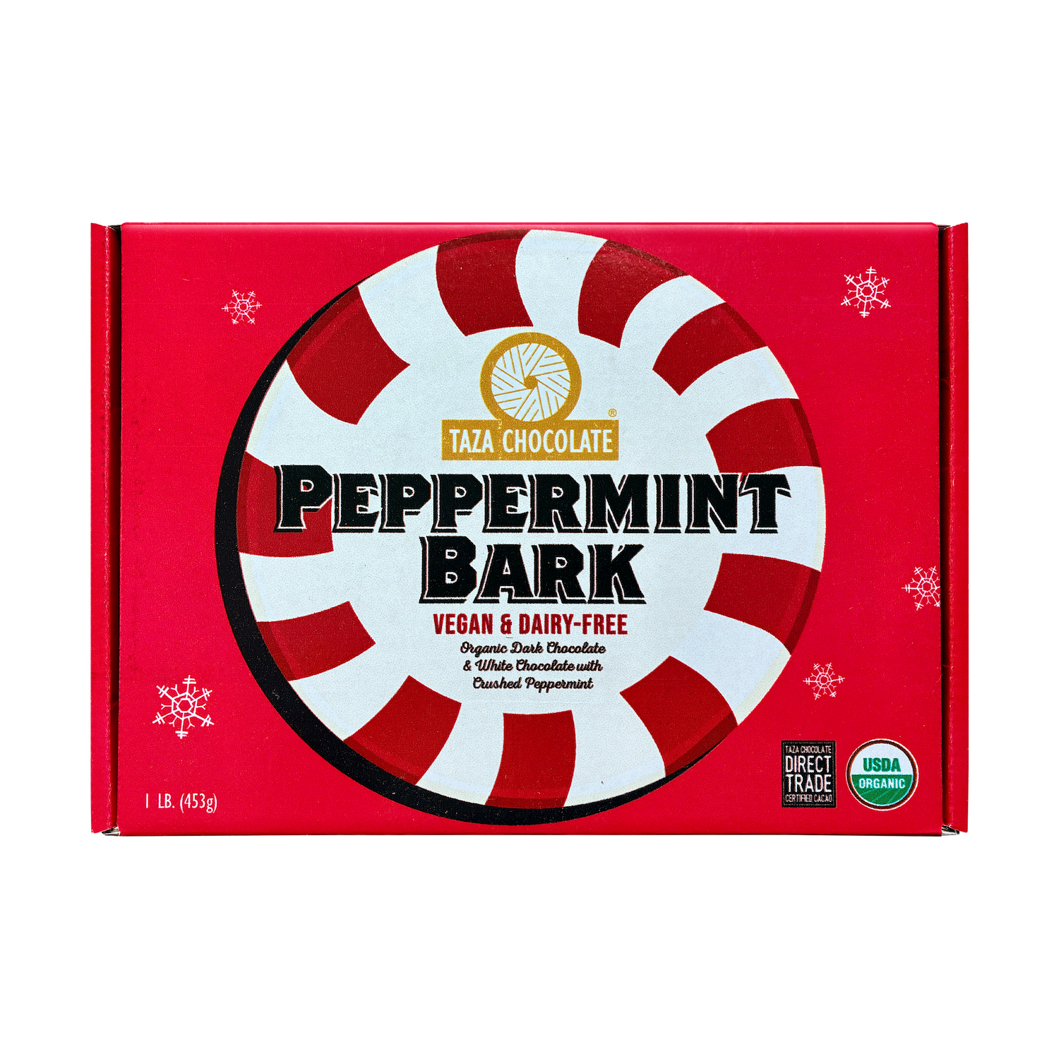 Taza Chocolate Peppermint Bark 1 lb. slab with dark chocolate and vegan white chocolate