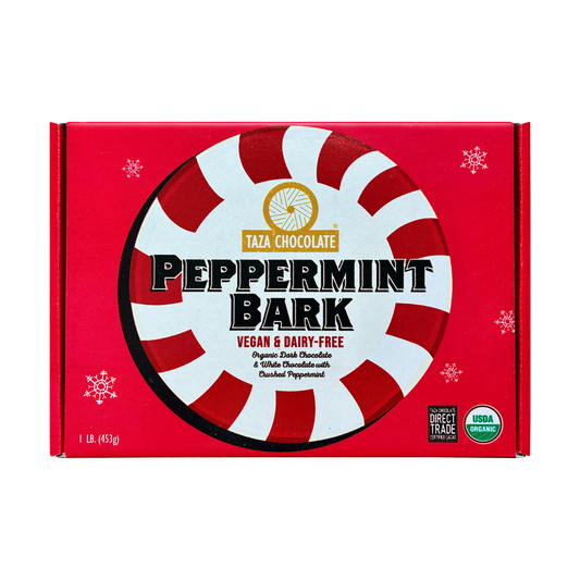 Taza Chocolate Peppermint Bark 1 lb. slab with dark chocolate and vegan white chocolate
