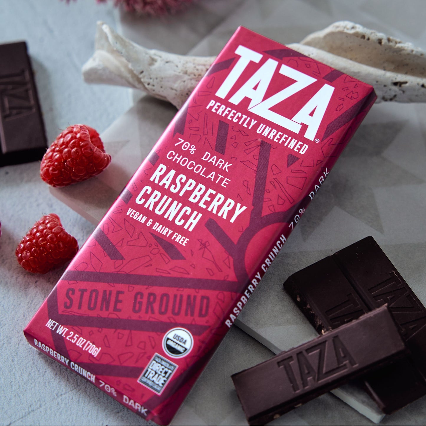 Wrapped and unwrapped Raspberry Crunch bars.