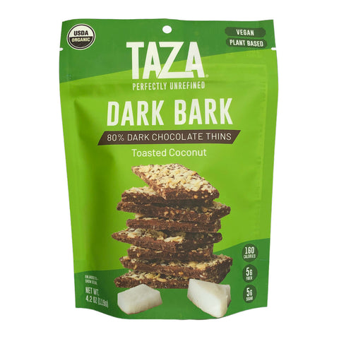 Taza Toasted Coconut Dark Bark - 80% dark snacking chocolate