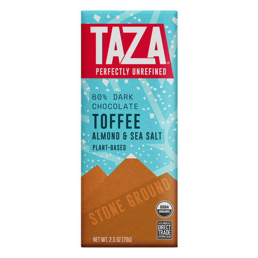 Taza Holiday Toffee Almond & Sea Salt dark chocolate bar