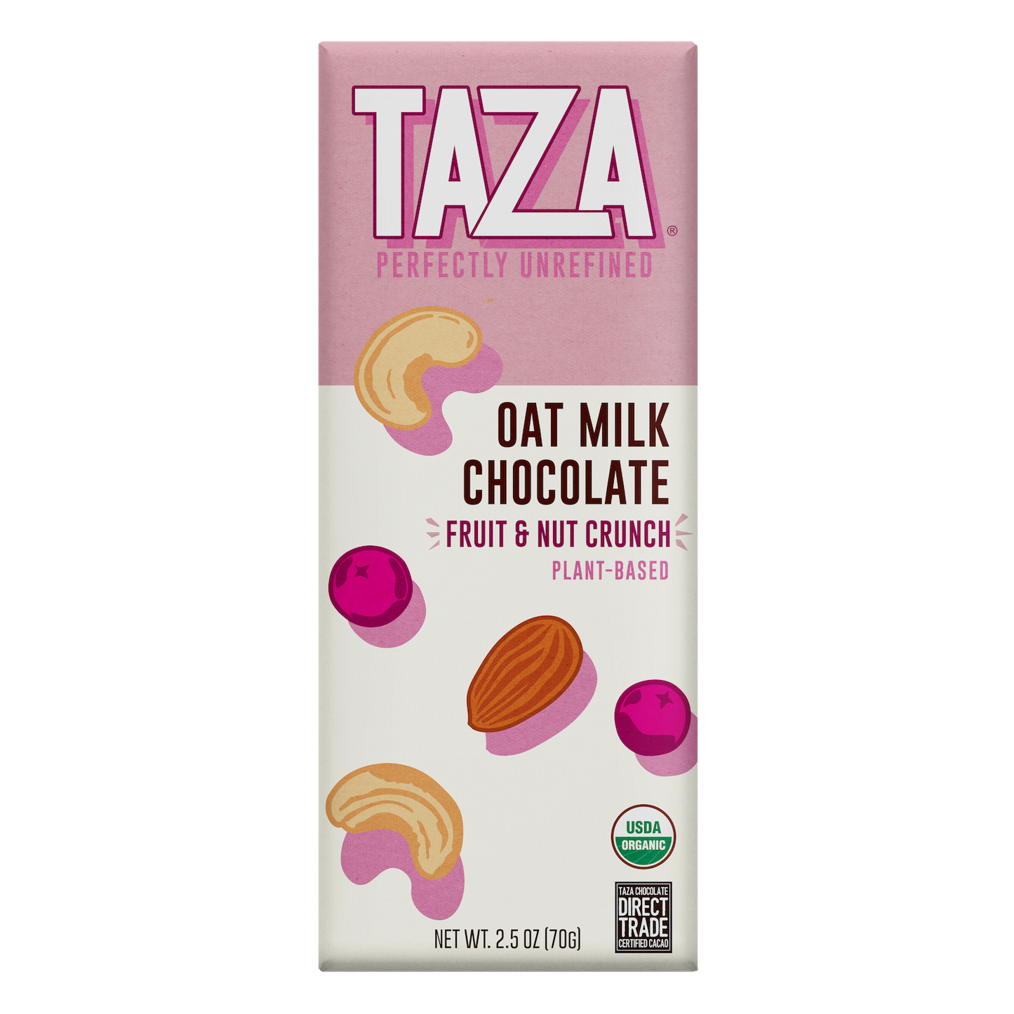 Taza Oat Milk Chocolate Bar, Fruit & Nut, smooth creamy dairy free chocolate