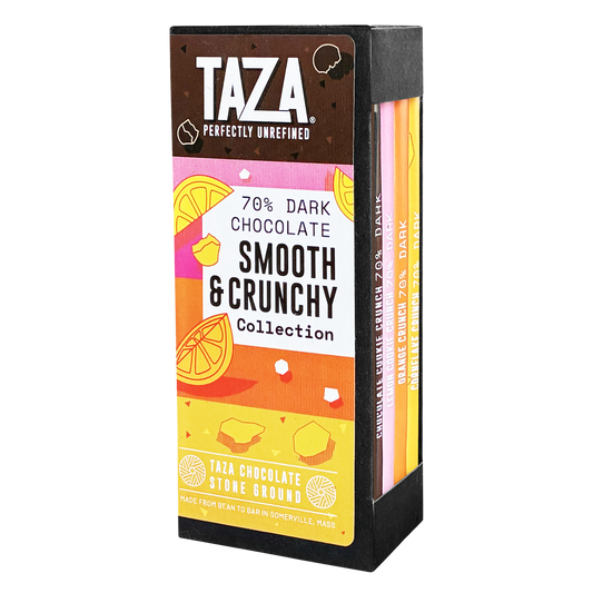 Taza Chocolate Smooth & Crunchy 70% dark chocolate 4-bar bundle gift