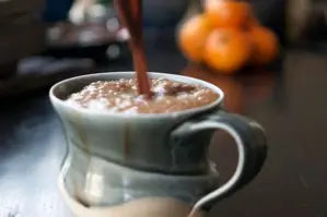 Champurrado with Mezcal whipped cream