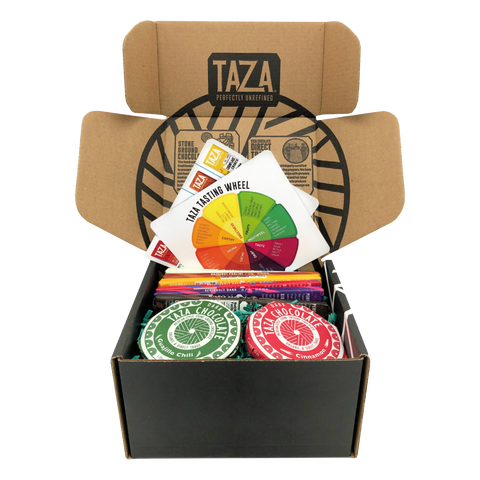 Taza Chocolate Tasting Kit open box showing contents