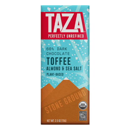 Taza Holiday Toffee Almond & Sea Salt dark chocolate bar