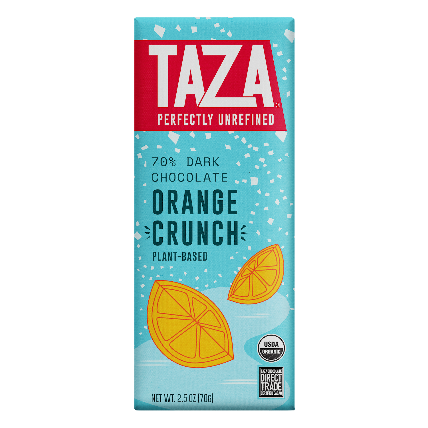 Taza Holiday Orange Crunch Chocolate Bar - 70% dark chocolate