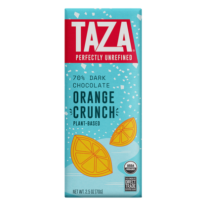 Taza Holiday Orange Crunch Chocolate Bar - 70% dark chocolate