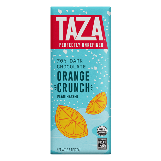 Taza Holiday Orange Crunch Chocolate Bar - 70% dark chocolate