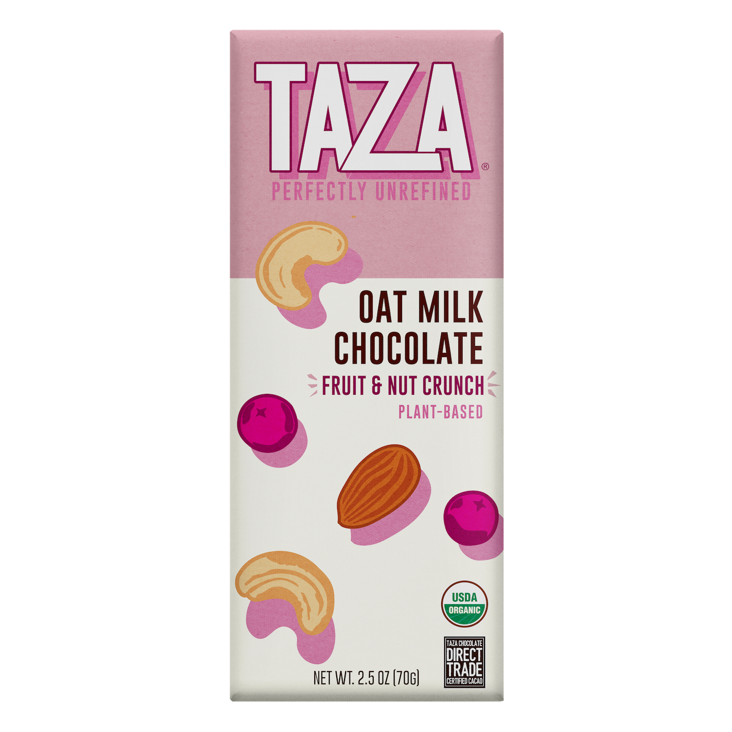 Taza Oat Milk Chocolate Bar, Fruit & Nut, smooth creamy dairy free chocolate