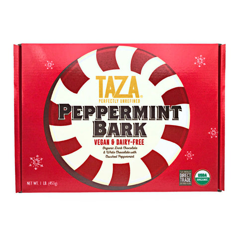 Taza Chocolate Peppermint Bark 1 lb. slab with dark chocolate and vegan white chocolate