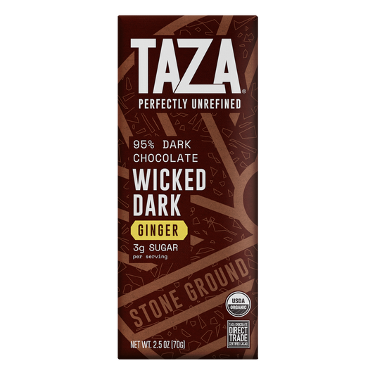 Taza 95% cacao Wicked Dark with Ginger chocolate bar