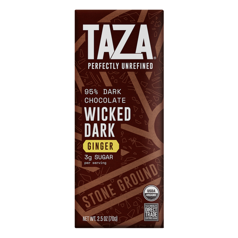 Taza 95% cacao Wicked Dark with Ginger chocolate bar