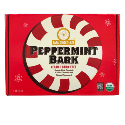Taza Chocolate Peppermint Bark 1 lb. slab with dark chocolate and vegan white chocolate