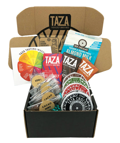 Taza Virtual Tasting Kit open box showing contents